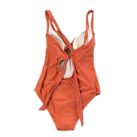 Kona Sol Ribbed Ring Front One Piece Swimsuit Cinnamon Orange Small NWT - Picture 4 of 7